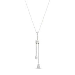 Diamond Double Drop Necklace 1/2 ct tw Pear & Round-cut 14K White Gold 18"