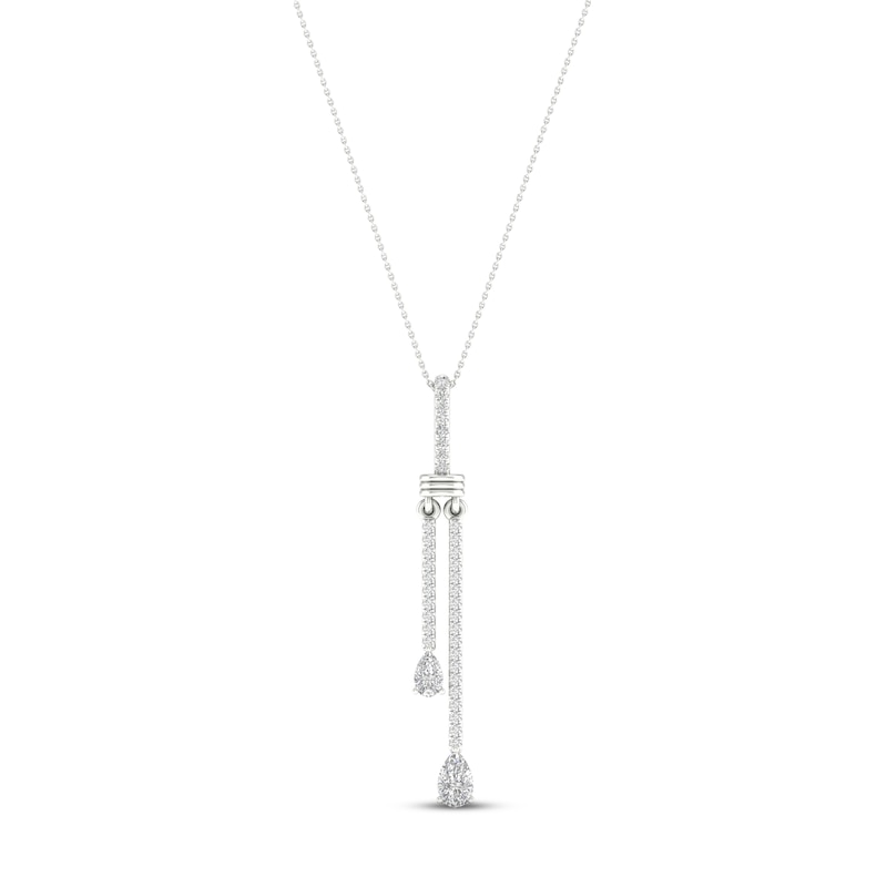 Main Image 1 of Diamond Double Drop Necklace 1/2 ct tw Pear & Round-cut 14K White Gold 18&quot;