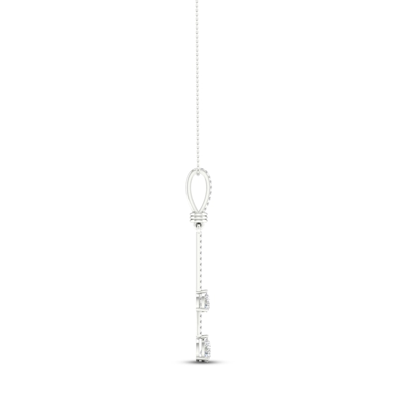 Main Image 3 of Diamond Double Drop Necklace 1/2 ct tw Pear & Round-cut 14K White Gold 18&quot;