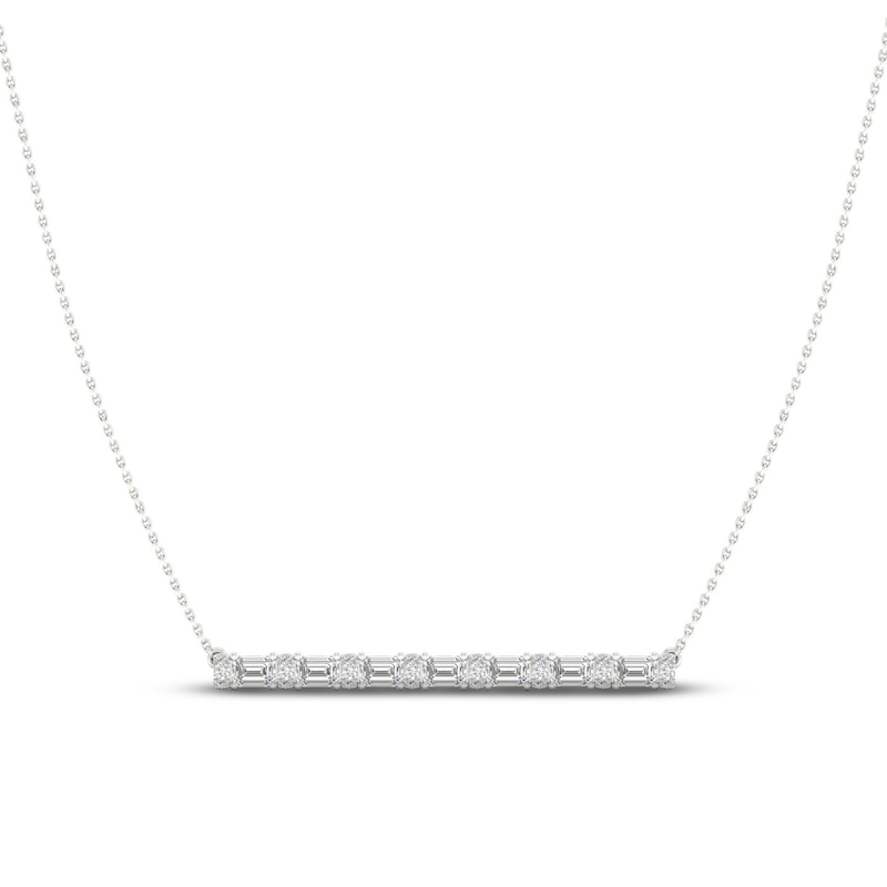 Diamond Bar Necklace 2 ct tw Emerald & Round-cut 14K White Gold 18"