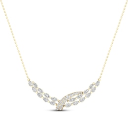 Diamond Bypass Necklace 2-1/4 ct tw Marquise, Pear & Round-cut 14K Yellow Gold 18"