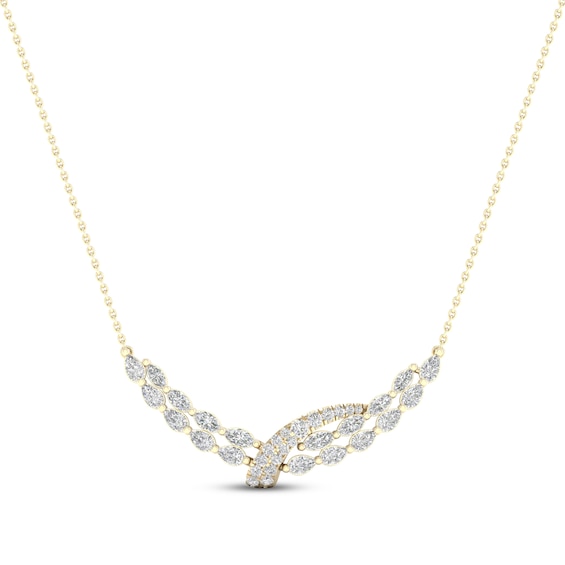 Diamond Bypass Necklace 2-1/4 ct tw Marquise, Pear & Round-cut 14K Yellow Gold 18"
