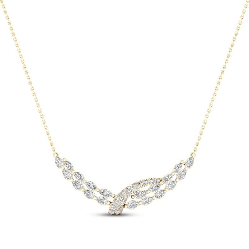 Main Image 1 of Diamond Bypass Necklace 2-1/4 ct tw Marquise, Pear & Round-cut 14K Yellow Gold 18&quot;