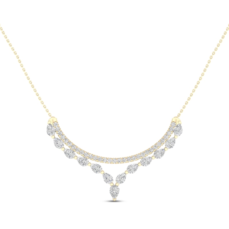 Diamond Double Row Necklace 2 ct tw Pear & Round-cut 14K Yellow Gold 18"