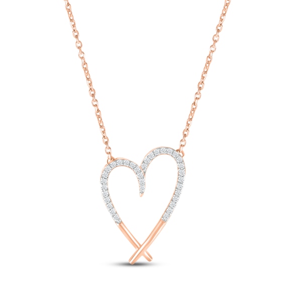 Diamond Heart Necklace 1/8 ct tw Round-cut 10K Rose Gold 18"