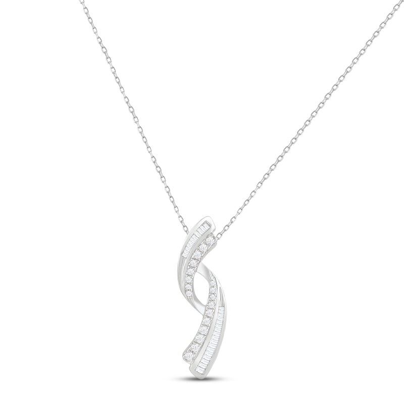 Diamond Twist Necklace 1/5 ct tw Round & Baguette-cut Sterling Silver 18"