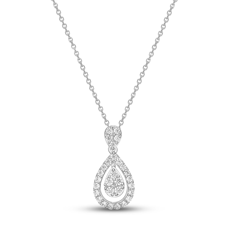 Diamond Teardrop Necklace 1/2 ct tw Round-cut Sterling Silver 18"