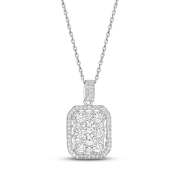 Diamond Cushion Necklace 1 ct tw Round-cut 10K White Gold