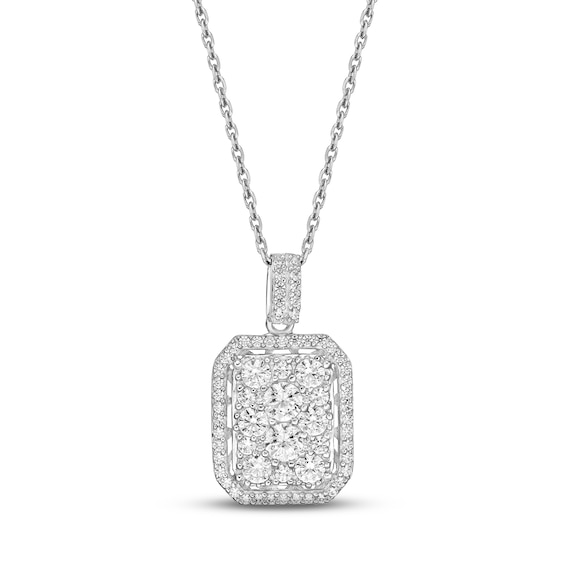 Diamond Cushion Necklace 1 ct tw Round-cut 10K White Gold