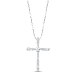 Diamond Tapered Cross Necklace 1/5 ct tw Round-cut 10K White Gold 18"