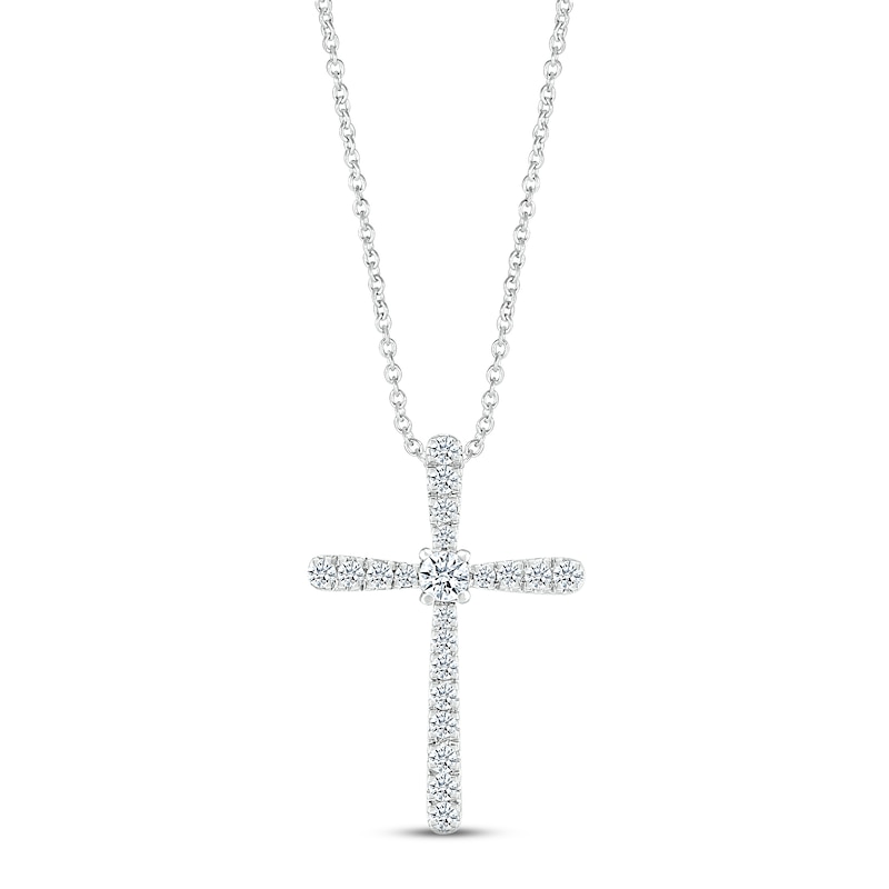 Main Image 1 of Diamond Tapered Cross Necklace 1/5 ct tw Round-cut 10K White Gold 18&quot;