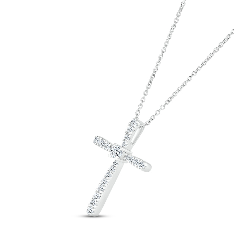 Main Image 2 of Diamond Tapered Cross Necklace 1/5 ct tw Round-cut 10K White Gold 18&quot;