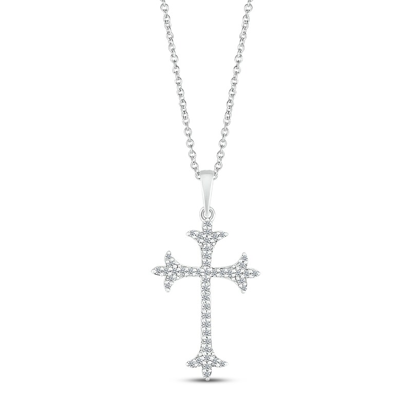 Diamond Cross Necklace 1/6 ct tw Round-cut 10K White Gold 18"