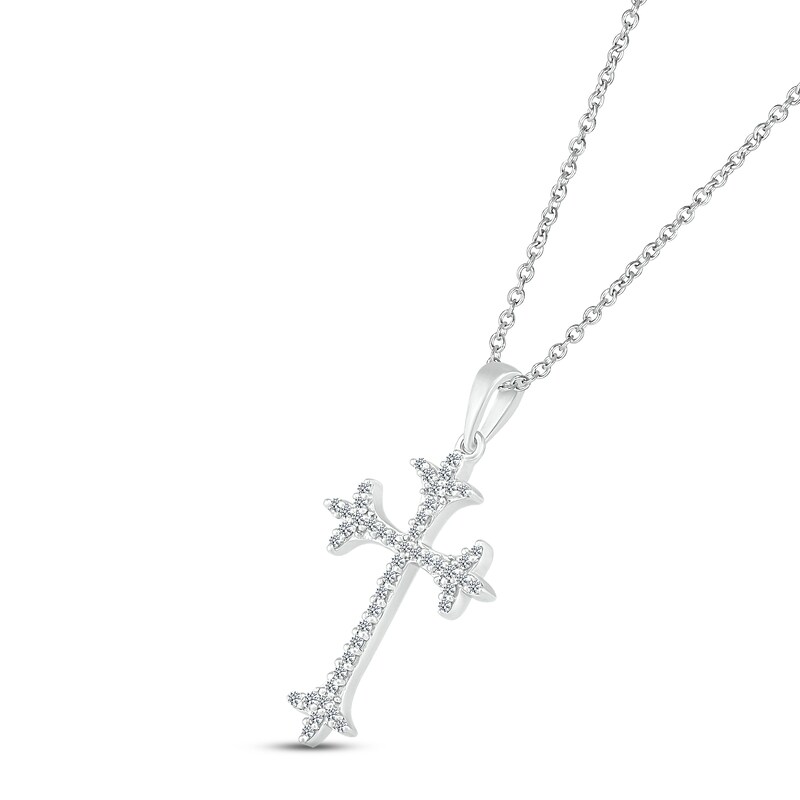 Diamond Cross Necklace 1/6 ct tw Round-cut 10K White Gold 18"