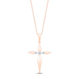 Diamond Cross Necklace 1/10 ct tw Round-cut 10K Rose Gold 18"