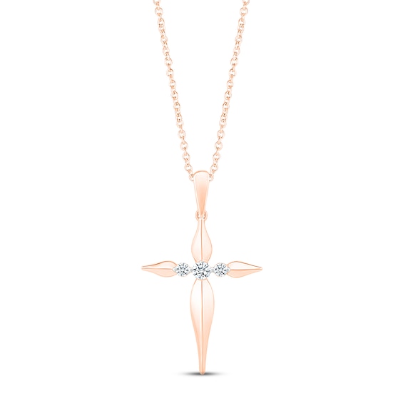 Diamond Cross Necklace 1/10 ct tw Round-cut 10K Rose Gold 18"