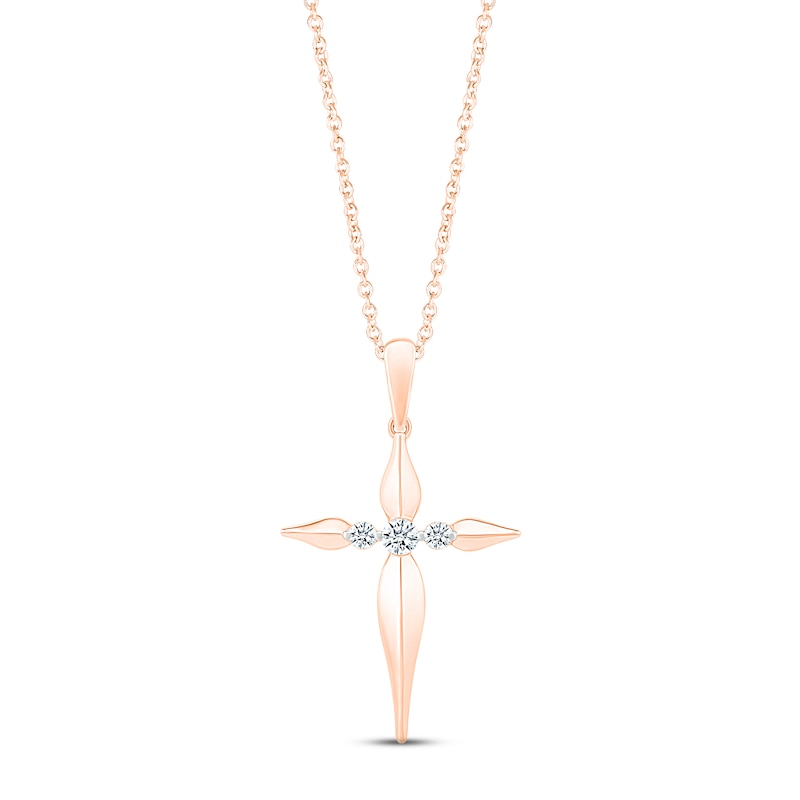 Diamond Cross Necklace 1/10 ct tw Round-cut 10K Rose Gold 18"