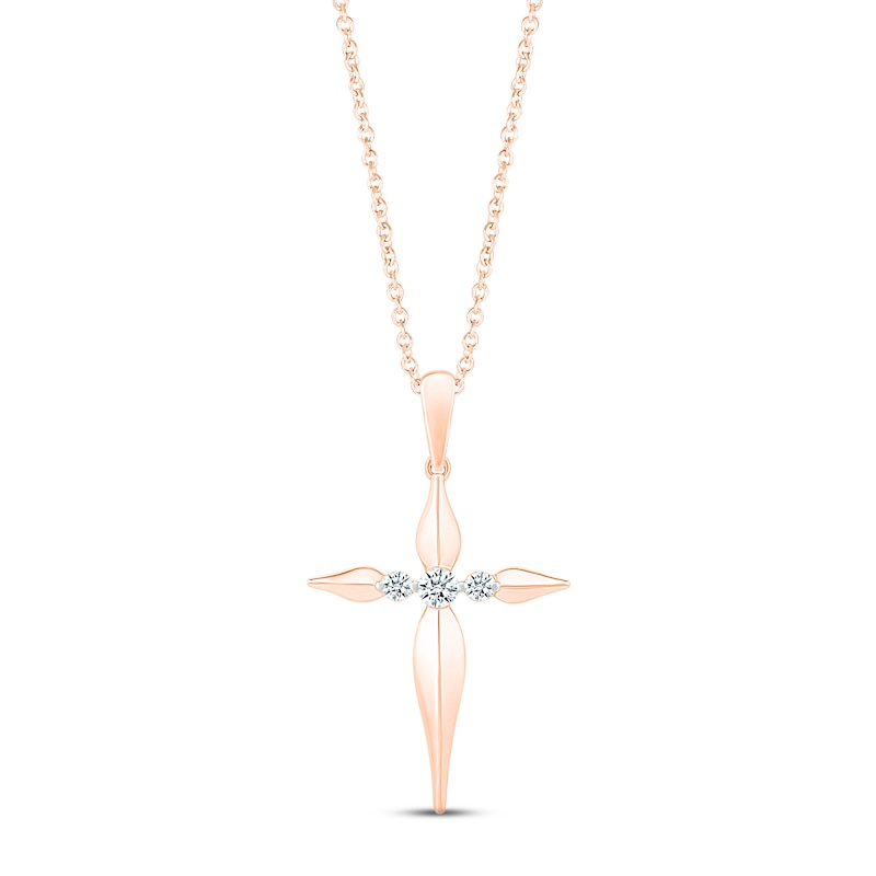 Main Image 1 of Diamond Cross Necklace 1/10 ct tw Round-cut 10K Rose Gold 18&quot;