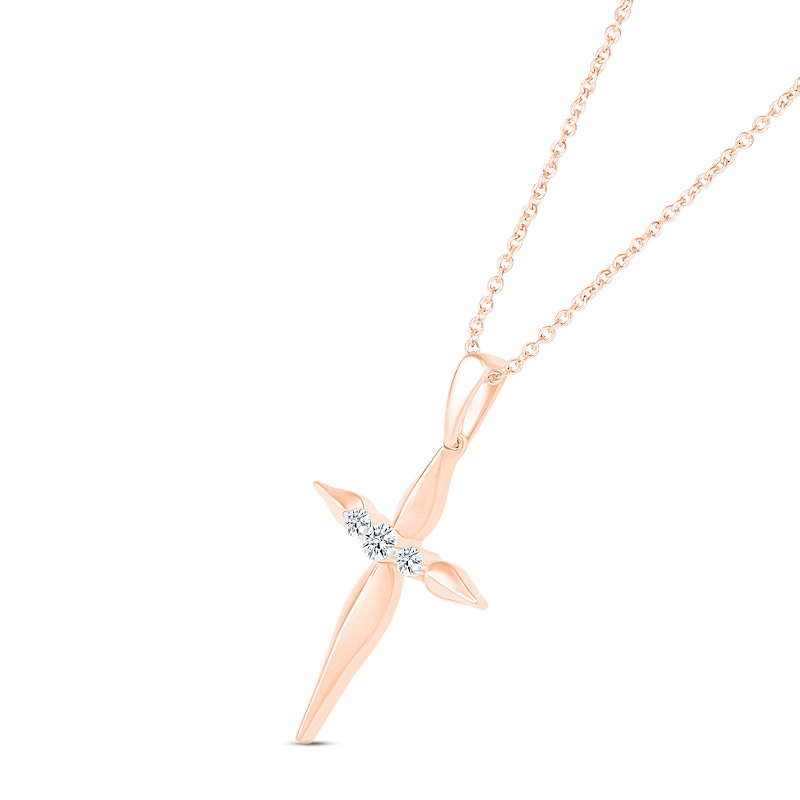 Main Image 2 of Diamond Cross Necklace 1/10 ct tw Round-cut 10K Rose Gold 18&quot;