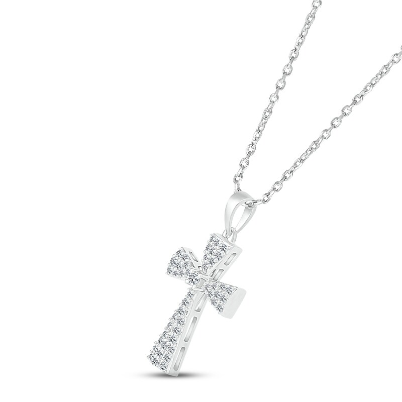 Diamond Cross Necklace 1/4 ct tw Round-cut 10K White Gold 18"