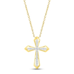 Diamond Double Cross Necklace 1/4 ct tw Round-cut 10K Yellow Gold 18"