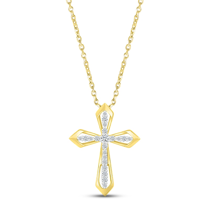 Main Image 1 of Diamond Double Cross Necklace 1/4 ct tw Round-cut 10K Yellow Gold 18&quot;