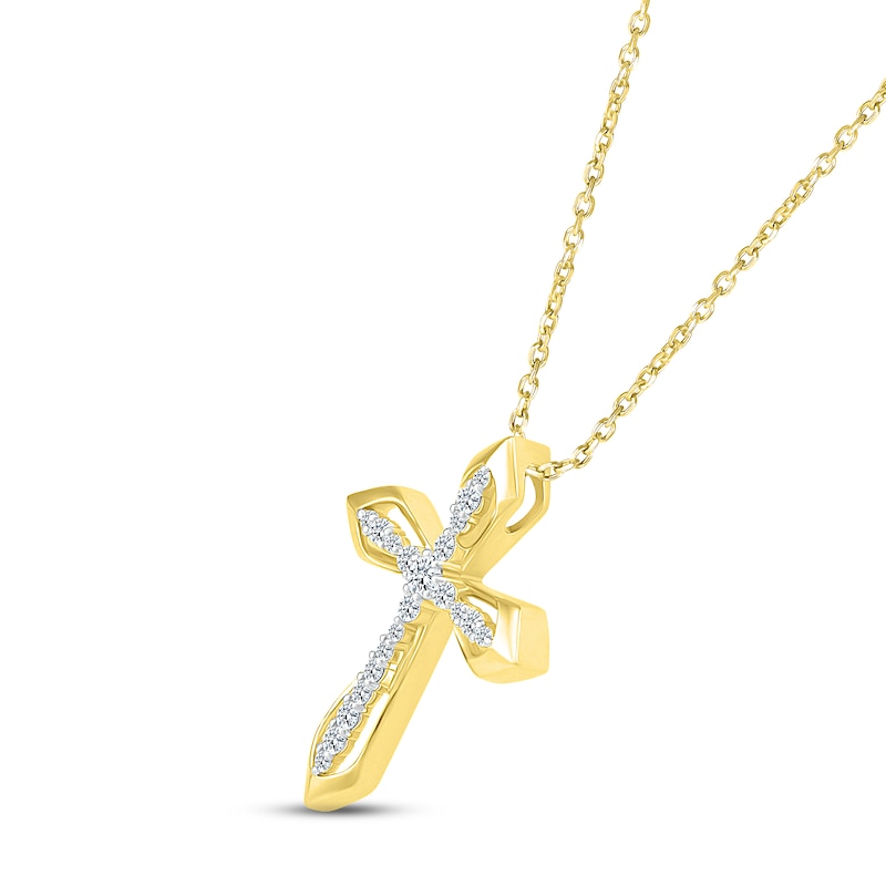 Main Image 2 of Diamond Double Cross Necklace 1/4 ct tw Round-cut 10K Yellow Gold 18&quot;