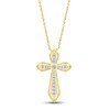 Diamond Milgrain Cross Necklace 1/8 ct tw Round-cut 10K Yellow Gold 18"
