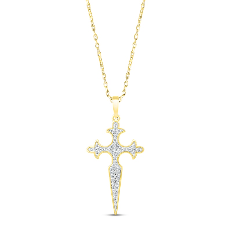 Main Image 1 of Diamond Dagger Cross Necklace 1/6 ct tw Round-cut 10K Yellow Gold 18&quot;