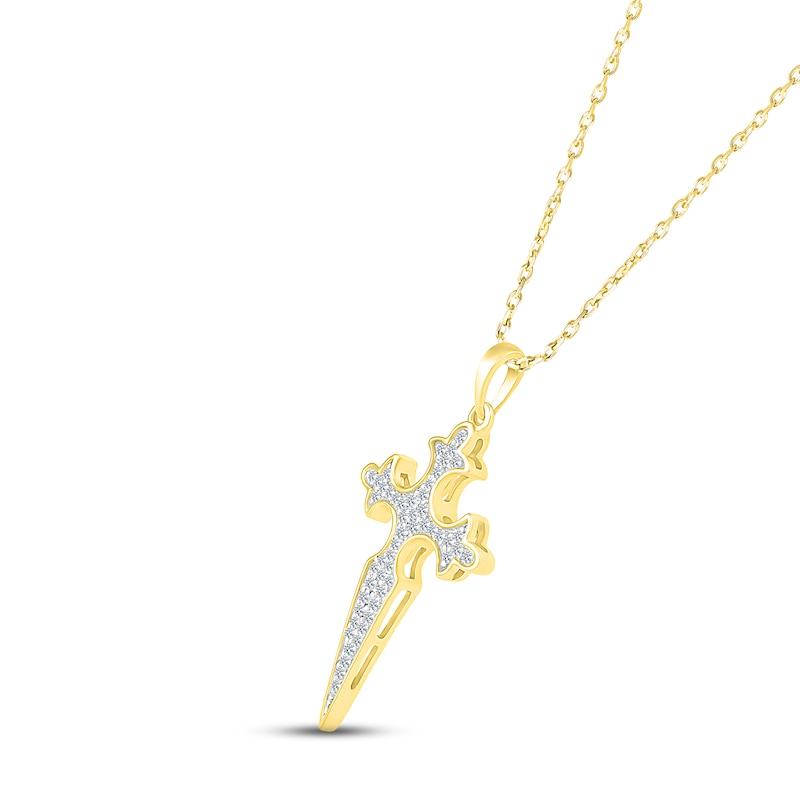 Diamond Dagger Cross Necklace 1/6 ct tw Round-cut 10K Yellow Gold 18"