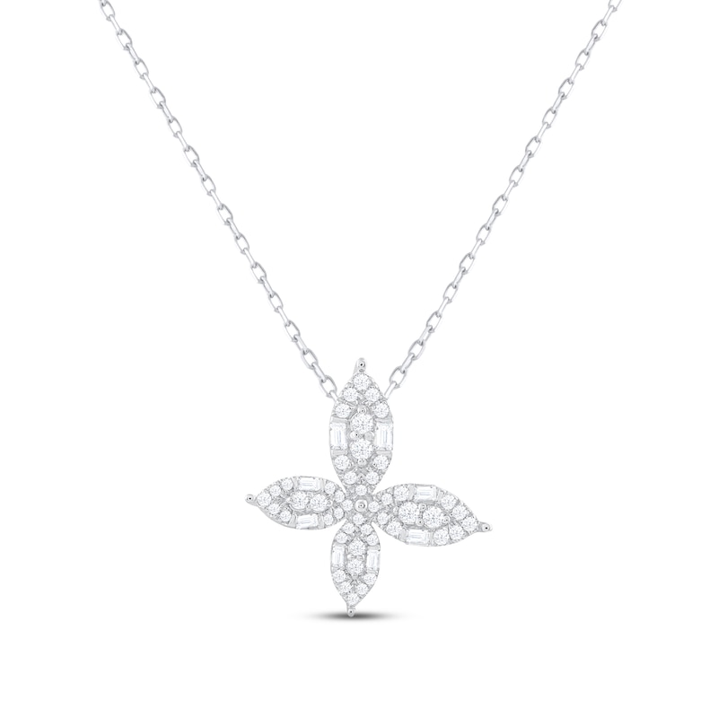 Diamond Flower Necklace 1/4 ct tw Round & Baguette-cut Sterling Silver 18"