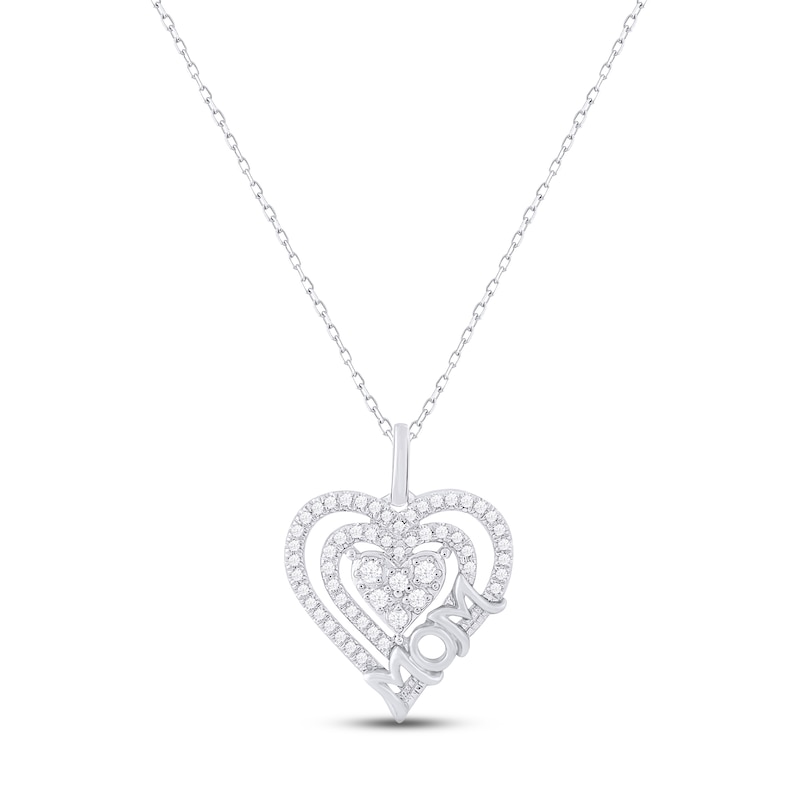 Main Image 1 of Diamond Heart &quot;Mom&quot; Necklace 1/4 ct tw Round-cut Sterling Silver 18&quot;