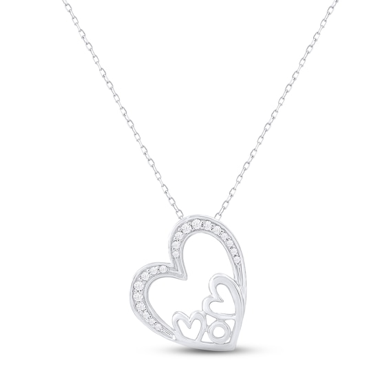 Diamond Heart "Mom" Necklace 1/10 ct tw Round-cut Sterling Silver 18"