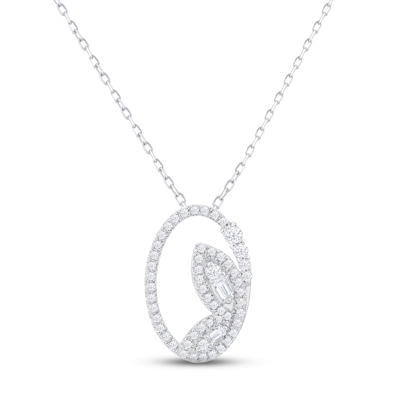 Diamond Butterfly Oval Necklace 1/4 ct tw Round & Baguette-cut 10K White Gold 18"