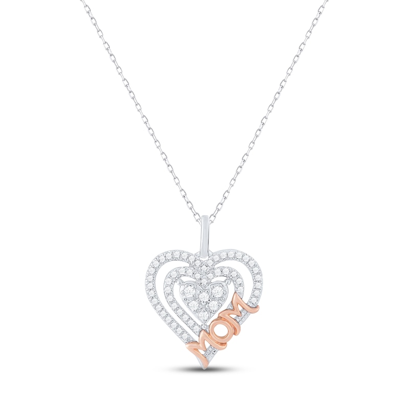Diamond Heart "Mom" Necklace 1/4 ct tw Round-cut 10K Two-Tone Gold 18"