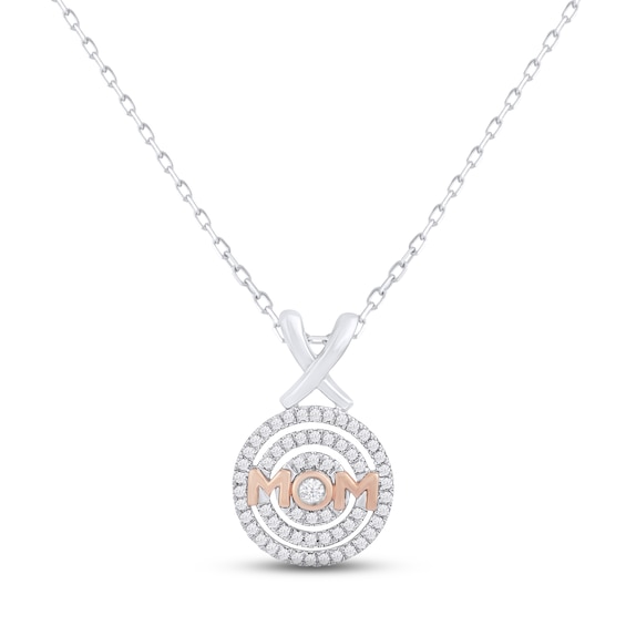 Diamond "XO Mom" Necklace 1/4 ct tw 10K Two-Tone Gold 18"