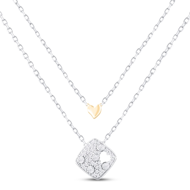 Diamond Layered Heart Cutout Necklace 1/4 ct tw Round-cut Sterling Silver & 10K Yellow Gold 18"
