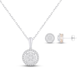 Diamond "Mom" Boxed Set 1/2 ct tw Round-cut Sterling Silver & 10K Rose Gold 18"
