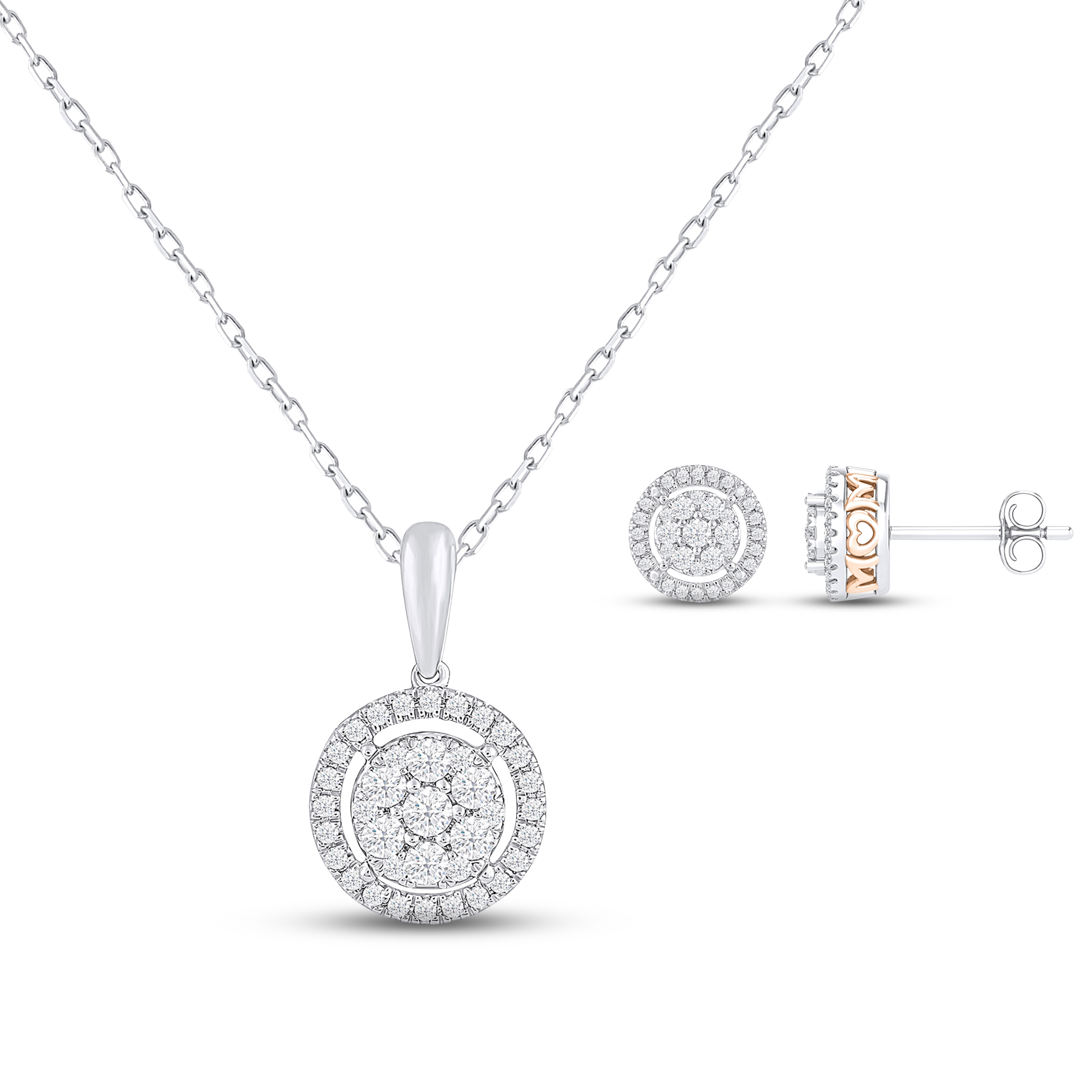 Main Image 1 of Diamond &quot;Mom&quot; Boxed Set 1/2 ct tw Round-cut Sterling Silver & 10K Rose Gold 18&quot;