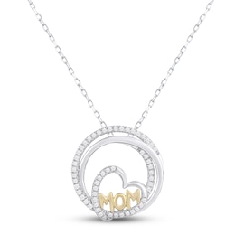 Diamond "Mom" Heart Circle Necklace 1/6 ct tw Round-cut Sterling Silver & 10K Yellow Gold 18"