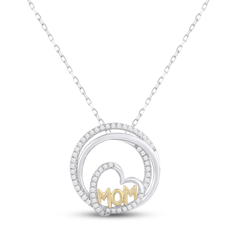 Main Image 1 of Diamond &quot;Mom&quot; Heart Circle Necklace 1/6 ct tw Round-cut Sterling Silver & 10K Yellow Gold 18&quot;