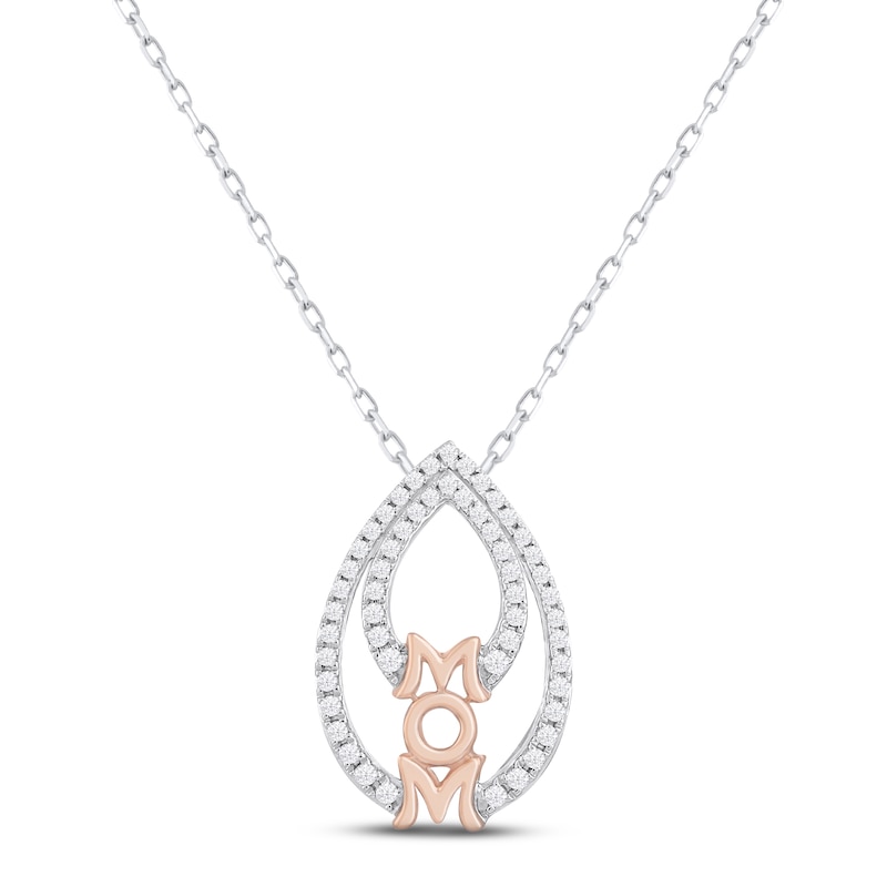 Diamond "Mom" Teardrop Necklace 1/4 ct tw Round-cut Sterling Silver & 10K Rose Gold 18"