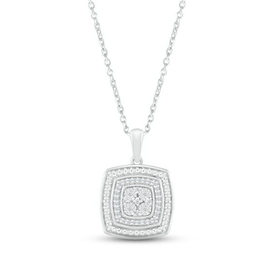 Multi-Diamond Cushion Necklace 1/15 ct tw Round-cut Sterling Silver 18"