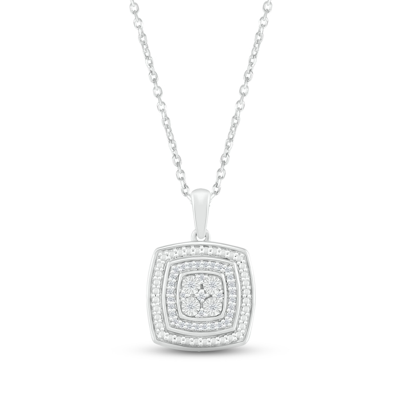 Main Image 1 of Multi-Diamond Cushion Necklace 1/15 ct tw Round-cut Sterling Silver 18"