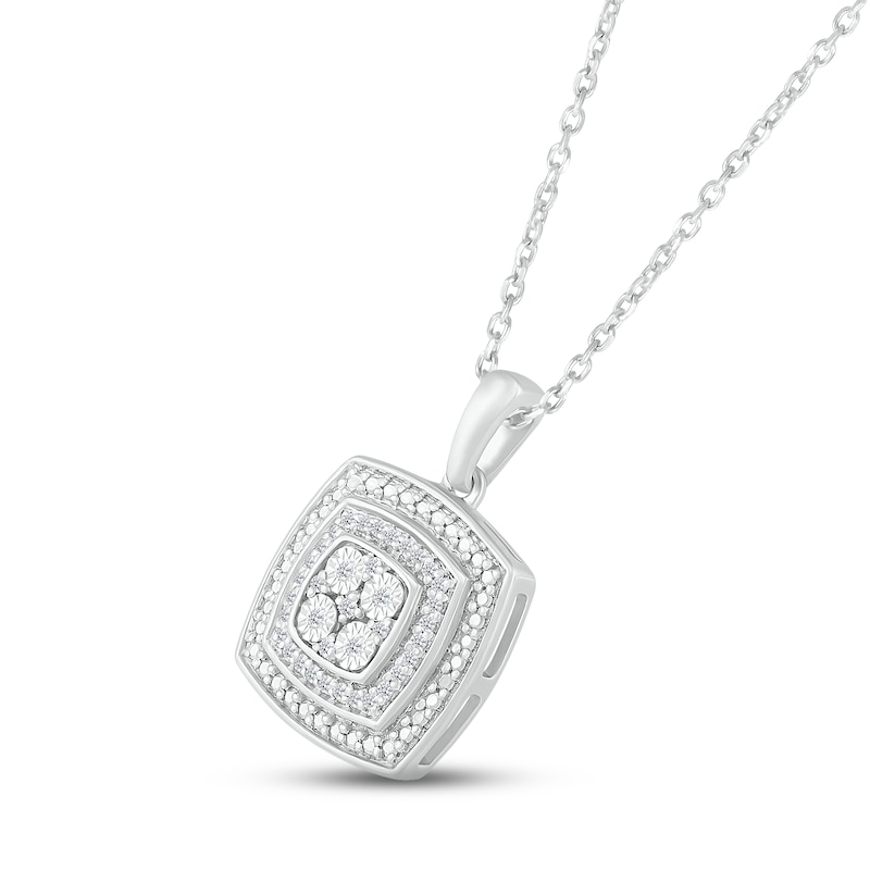 Main Image 2 of Multi-Diamond Cushion Necklace 1/15 ct tw Round-cut Sterling Silver 18"