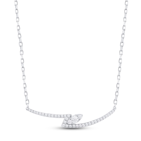 Diamond Marquise Bar Necklace 1/4 ct tw Round-cut 10K White Gold 18"