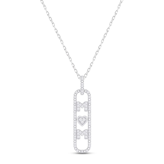 Diamond "Mom" Tag Necklace 1/8 ct tw Round-cut 10K White Gold 18"
