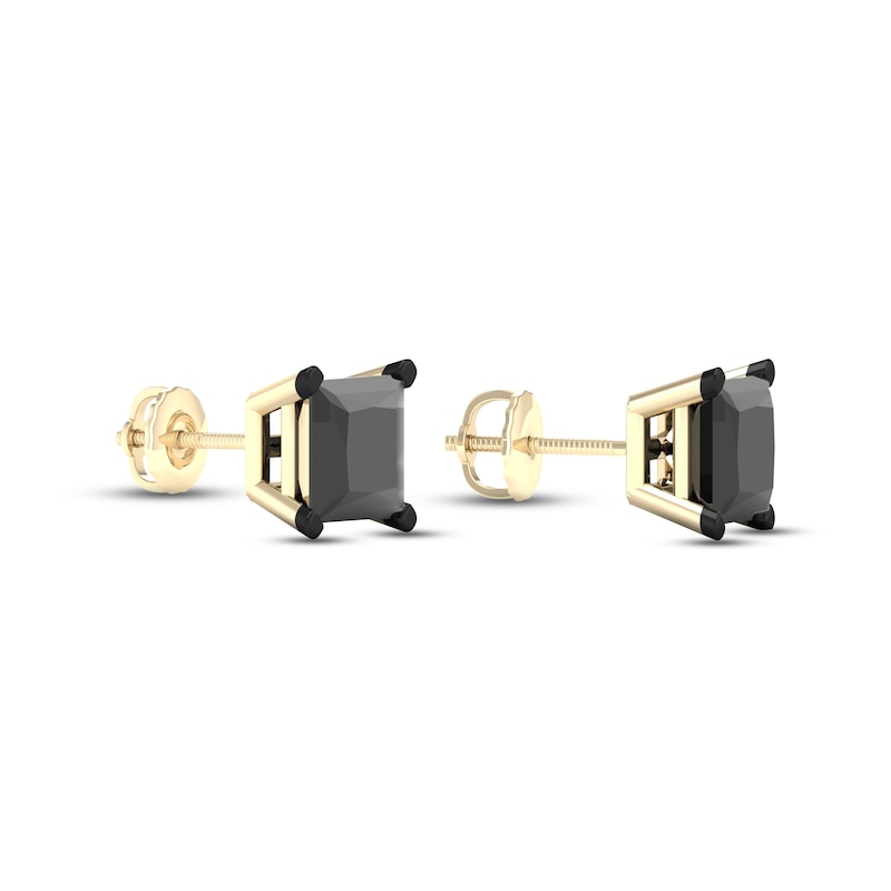 Men's Black Diamond Stud Earrings 1-1/2 ct tw Square-cut 10K Yellow Gold