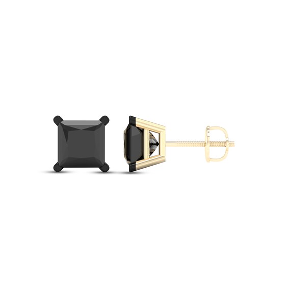 Kay Men's Black Diamond Stud Earrings 2 ct tw Square-cut 10K Yellow Gold