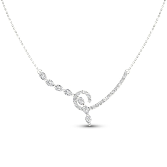 Diamond Double Row V Necklace 2 ct tw Pear & Round-cut 14K White Gold